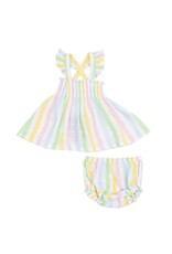 Angel Dear Angel Dear- Ric Rac Stripe Ruffle Smocked Top & Diaper Cover