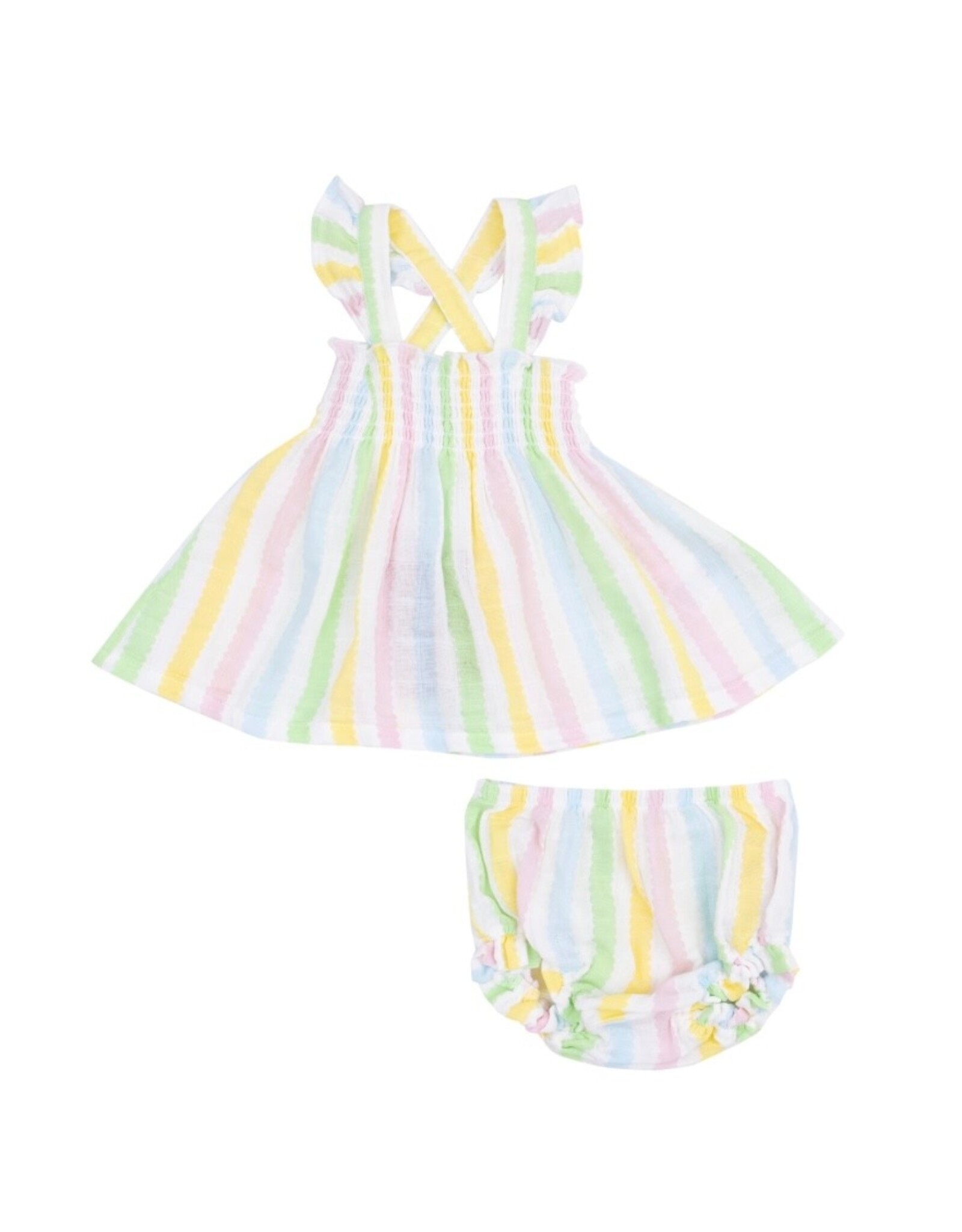 Angel Dear Angel Dear- Ric Rac Stripe Ruffle Smocked Top & Diaper Cover