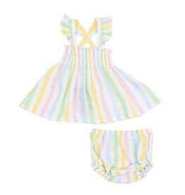 Angel Dear Angel Dear- Ric Rac Stripe Ruffle Smocked Top & Diaper Cover