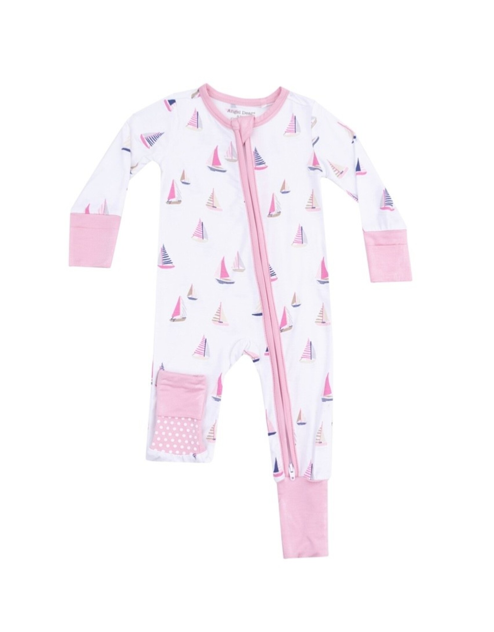 Angel Dear Angel Dear- Sailboats Pink Two-Way Zipper Romper