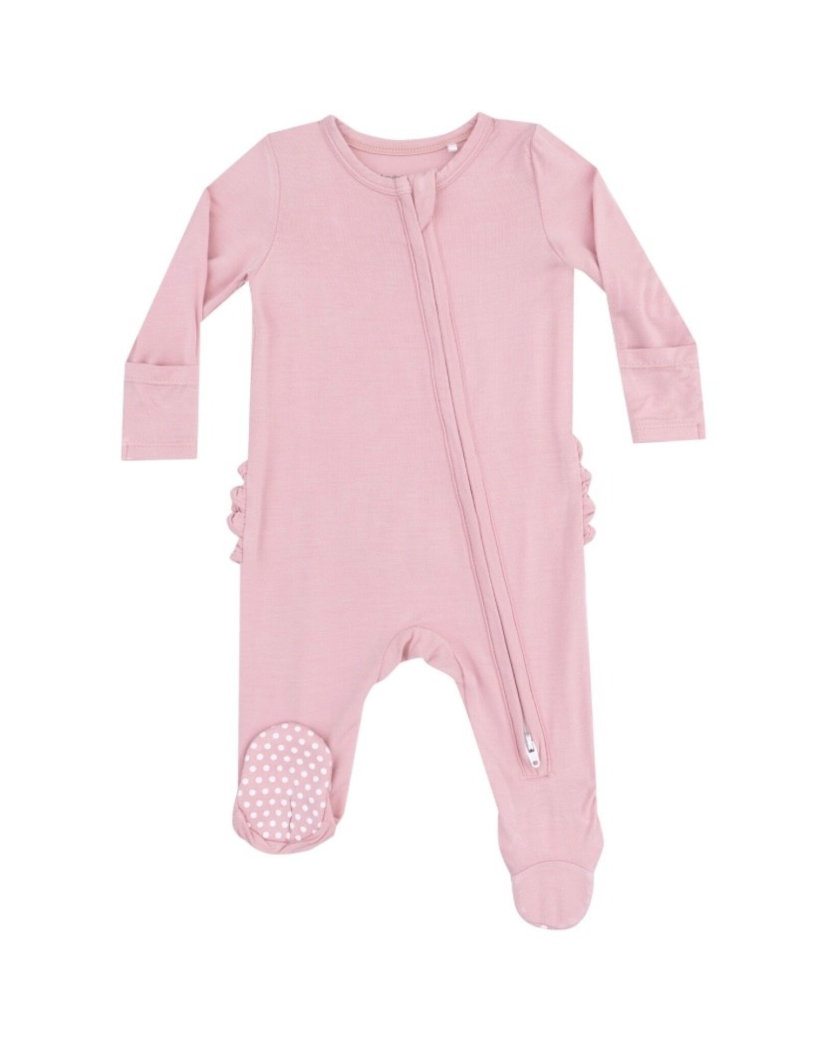 Angel Dear Angel Dear- Solid Bridal Rose Two-Way Zipper Ruffle Back Footie