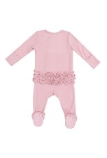 Angel Dear Angel Dear- Solid Bridal Rose Two-Way Zipper Ruffle Back Footie