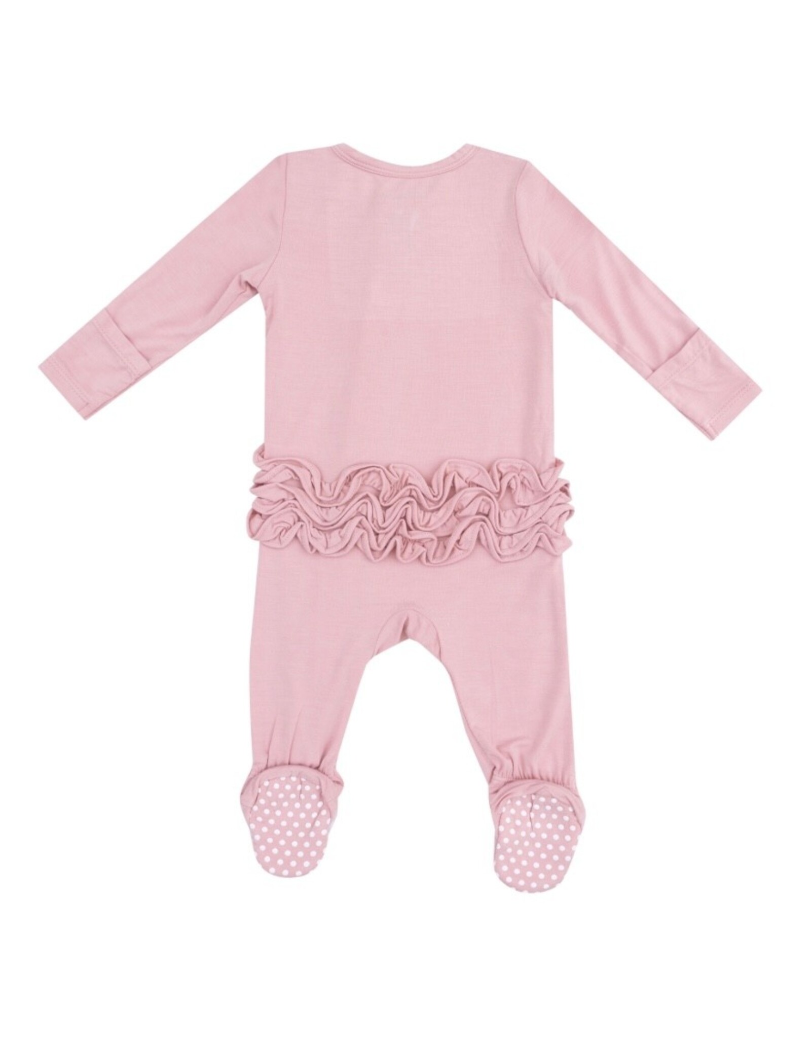 Angel Dear Angel Dear- Solid Bridal Rose Two-Way Zipper Ruffle Back Footie