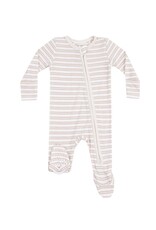 Angel Dear Angel Dear- Stripe Oxford Tan Two-Way Zipper Footie
