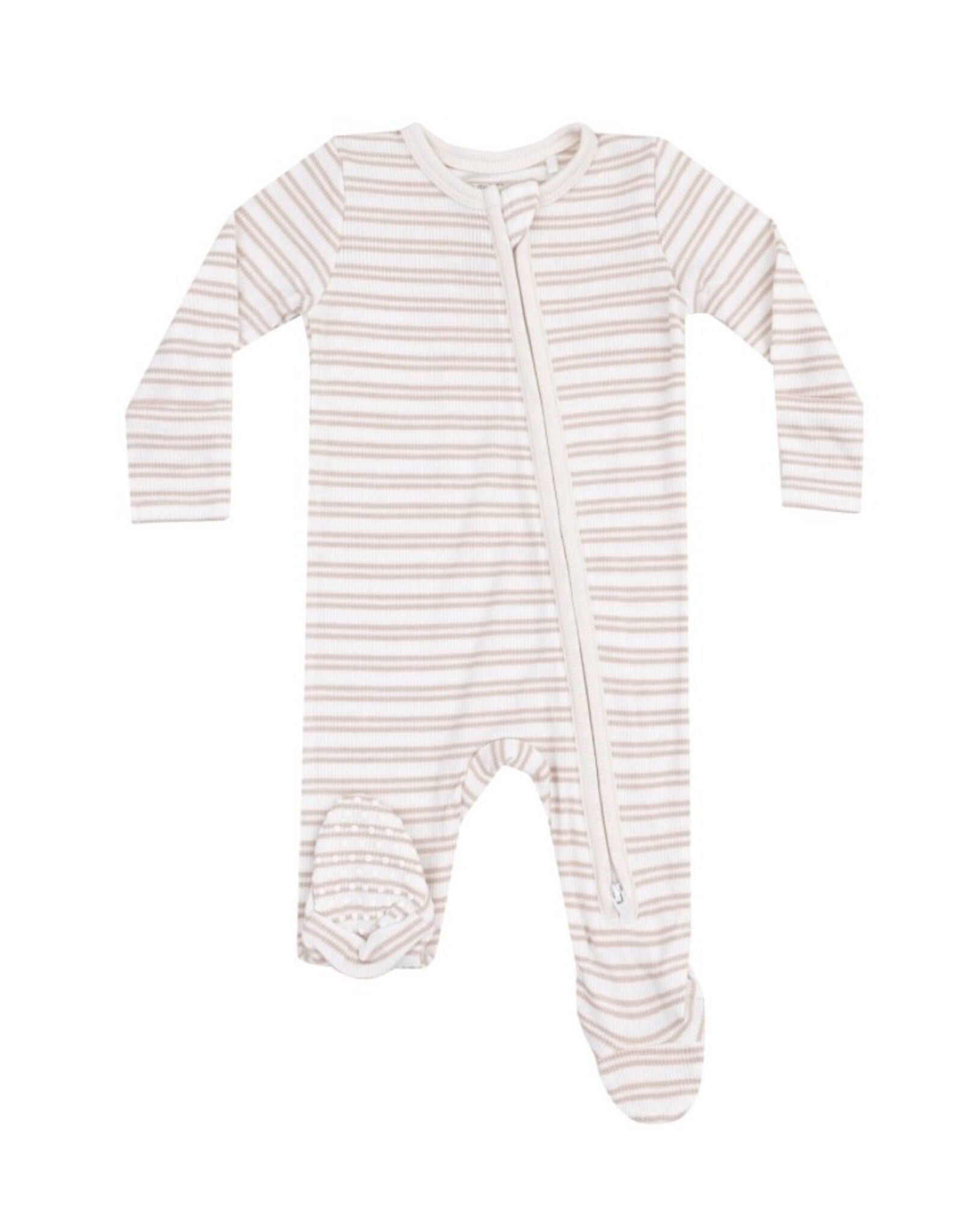 Angel Dear Angel Dear- Stripe Oxford Tan Two-Way Zipper Footie