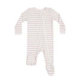 Angel Dear Angel Dear- Stripe Oxford Tan Two-Way Zipper Footie