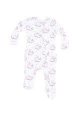 Angel Dear Angel Dear- Bubbly Whale Pink Ribbed Two-Way Ruffle Back Footie