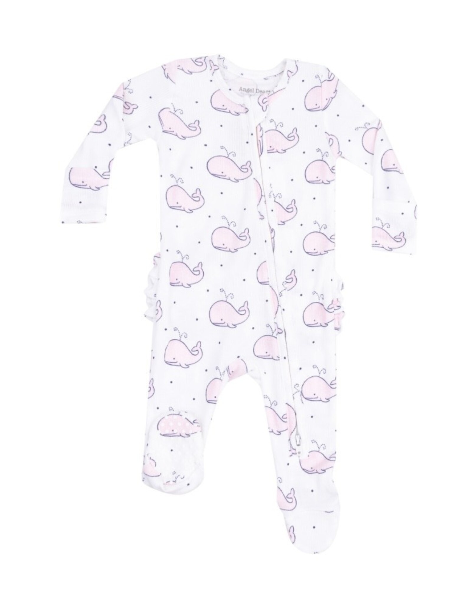 Angel Dear Angel Dear- Bubbly Whale Pink Ribbed Two-Way Ruffle Back Footie