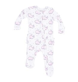 Angel Dear Angel Dear- Bubbly Whale Pink Ribbed Two-Way Ruffle Back Footie