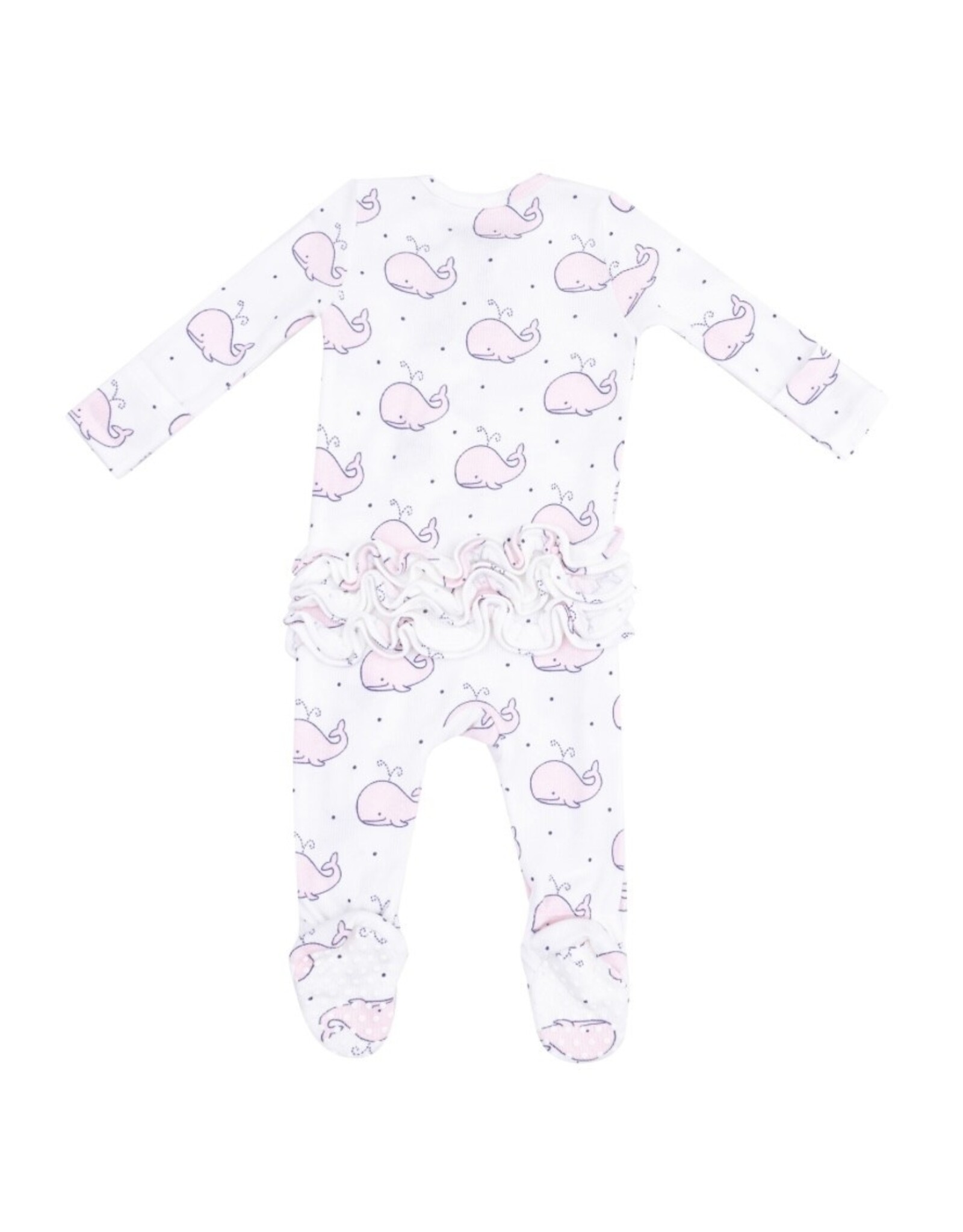 Angel Dear Angel Dear- Bubbly Whale Pink Ribbed Two-Way Ruffle Back Footie