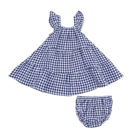 Angel Dear Angel Dear- Navy Gingham Twirly Sundress & Diaper Cover