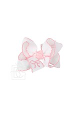 Beyond Creations Beyond Creations- White w/ Light Pink Bow Crochet Edge 4.5" Lg Knot Bow