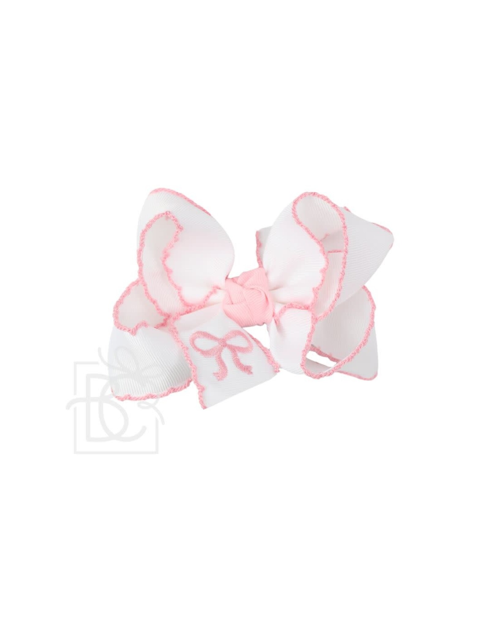 Beyond Creations Beyond Creations- White w/ Light Pink Bow Crochet Edge 4.5" Lg Knot Bow