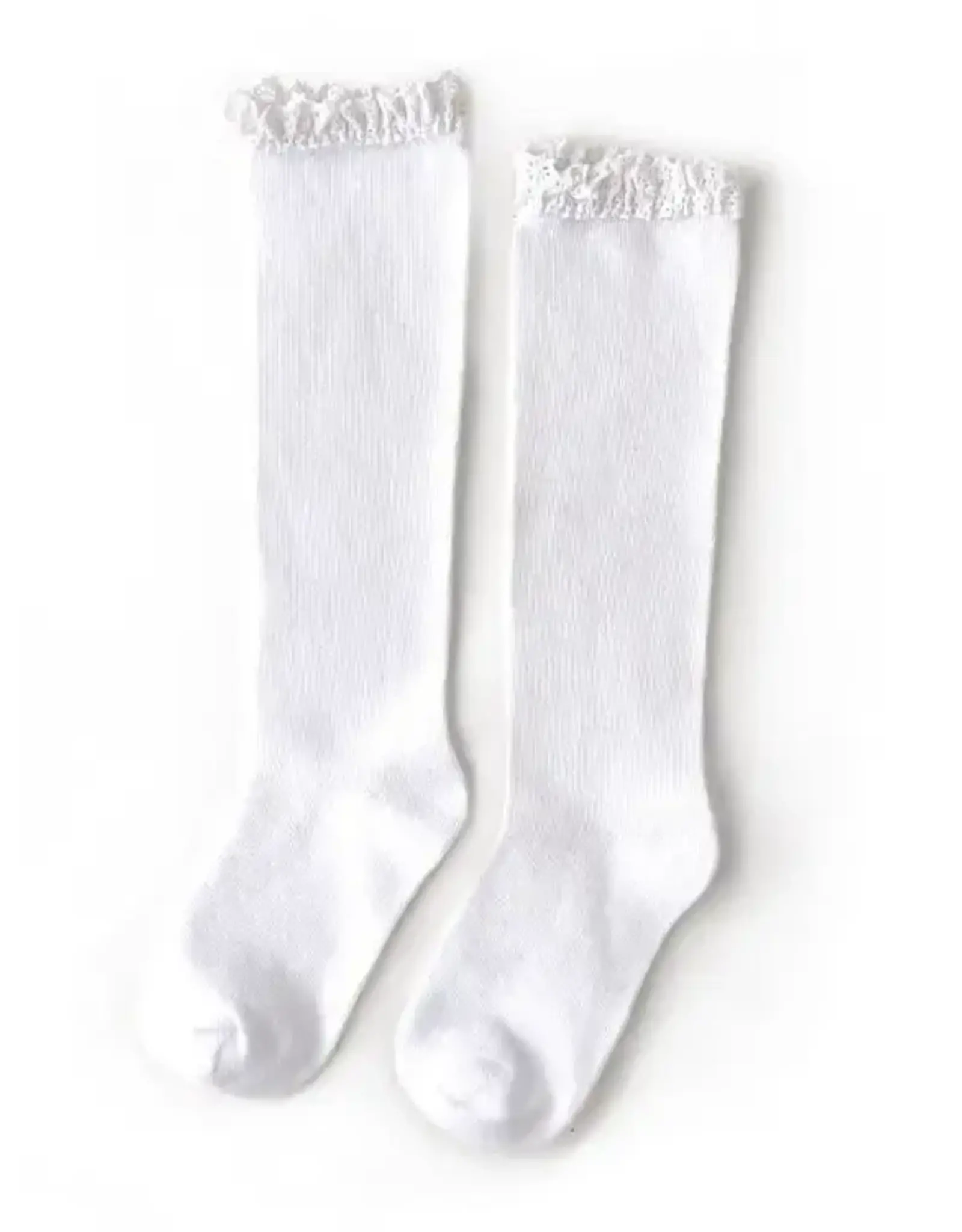 Little Stocking Co. Little Stocking- White Lace Top Knee High Socks