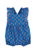 Mudpie Mud Pie- Ruffle Blue Block Print Romper