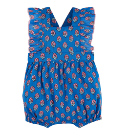 Mudpie Mud Pie- Ruffle Blue Block Print Romper