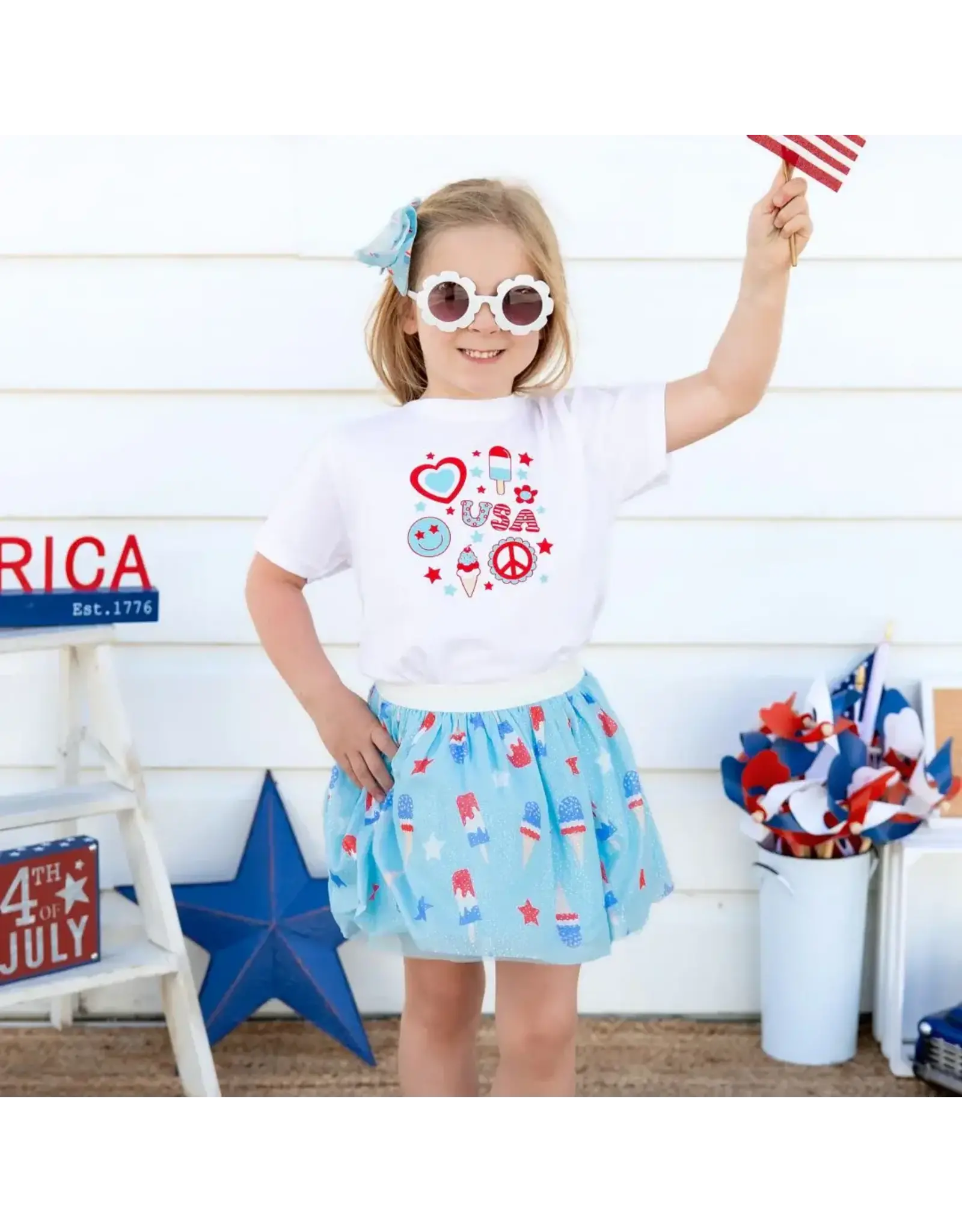 Sweet Wink- 4th of July Doodle S/S White TShirt