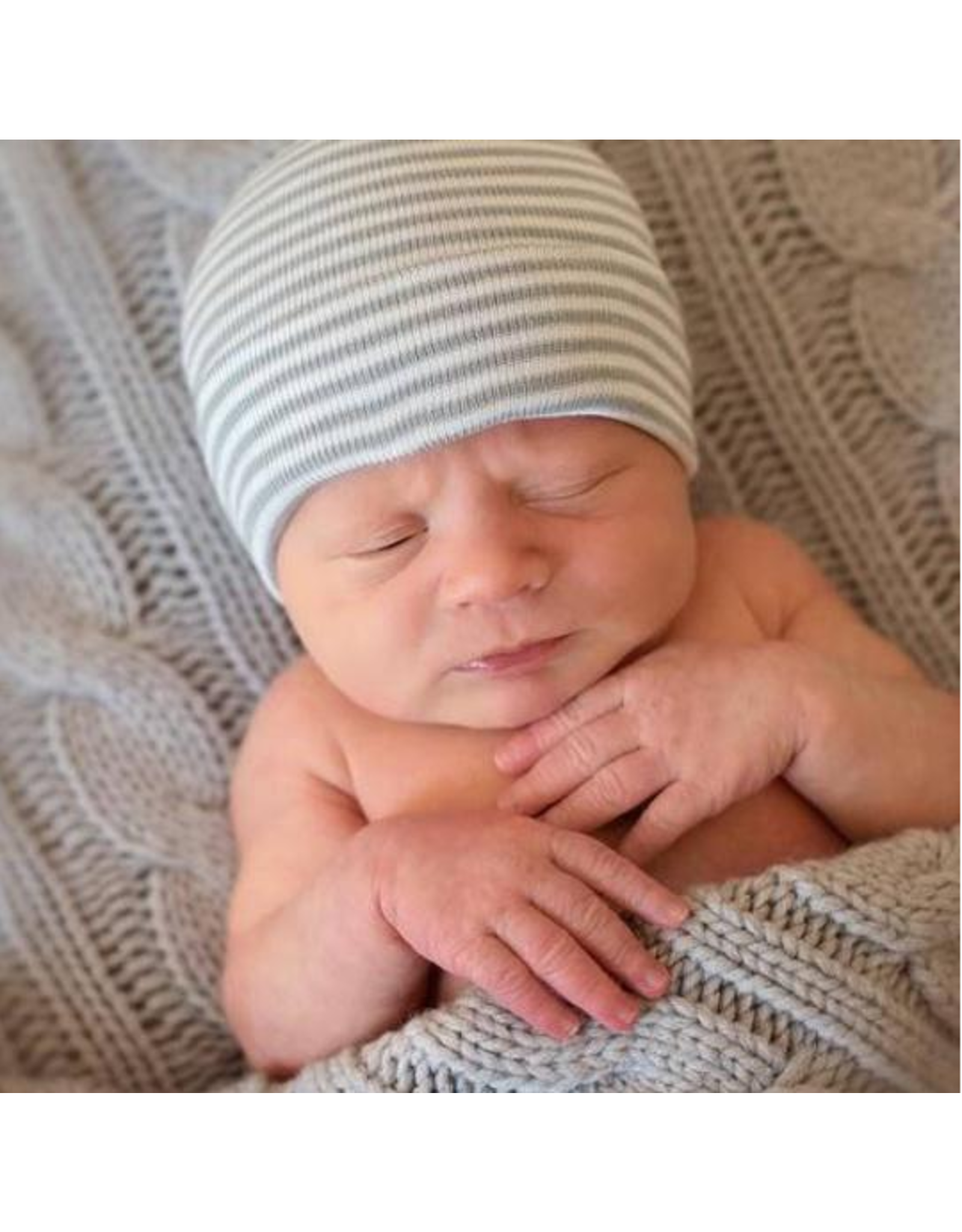 ILYBEAN Ilybean- Gray & White Striped Nursery Beanie