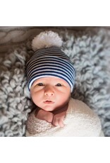 ILYBEAN Ilybean - Navy & White Striped with White Pom Nursery Beanie