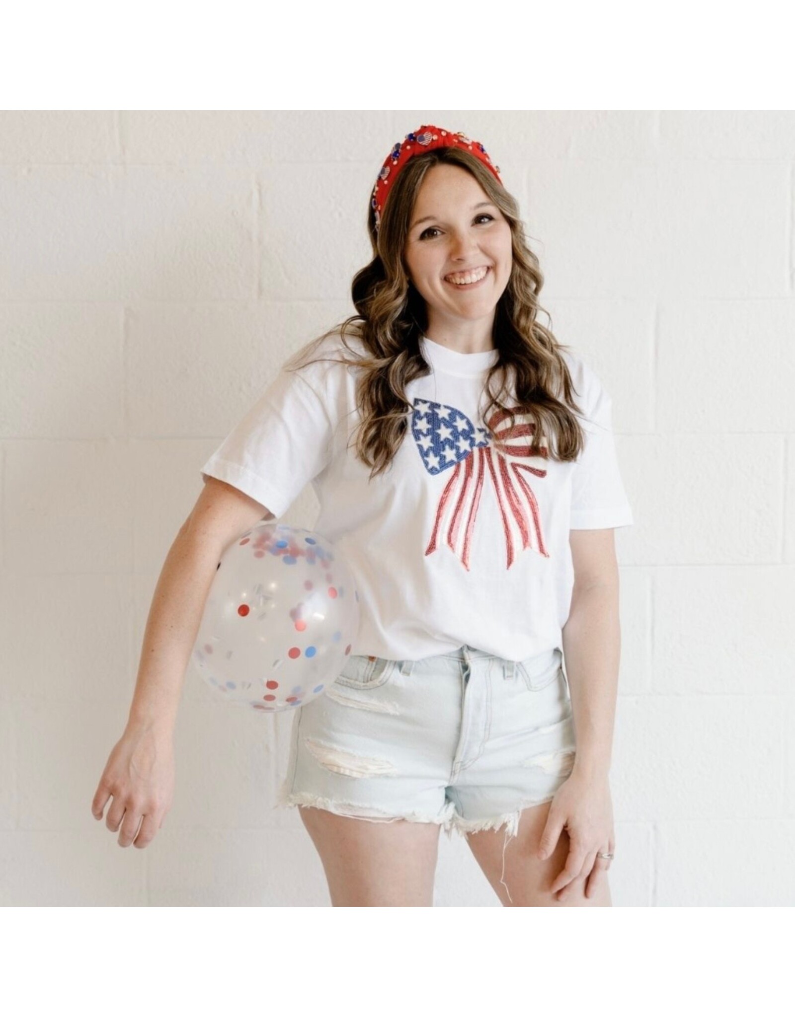 Sweet Wink- Patriotic Sequin Adult S/S White TShirt