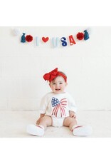 Sweet Wink- Patriotic Sequin Bow Patch S/S Romper