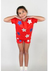 Paper Flowers- White & Blue Sequin Red Shirt