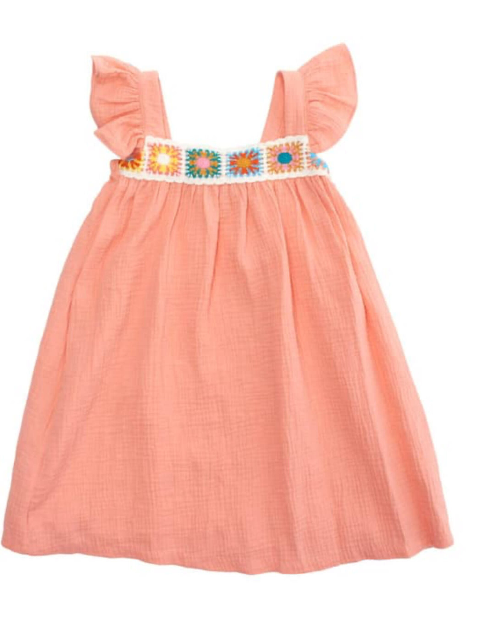 Bonnie  Jean Bonnie Jean- Coral Crochet Guaze Dress