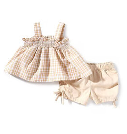 Bonnie  Jean Bonnie Jean- Natural Check Short Set