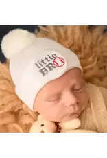 ILYBEAN Ilybean- White Little Bro Baseball Patch Pom Nursery Beanie