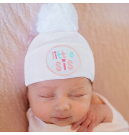 ILYBEAN Ilybean- White Little Sis w/ White Pom Nursery Beanie