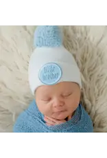 ILYBEAN Ilybean- White Little Brother w/ Blue Pom Nursery Beanie