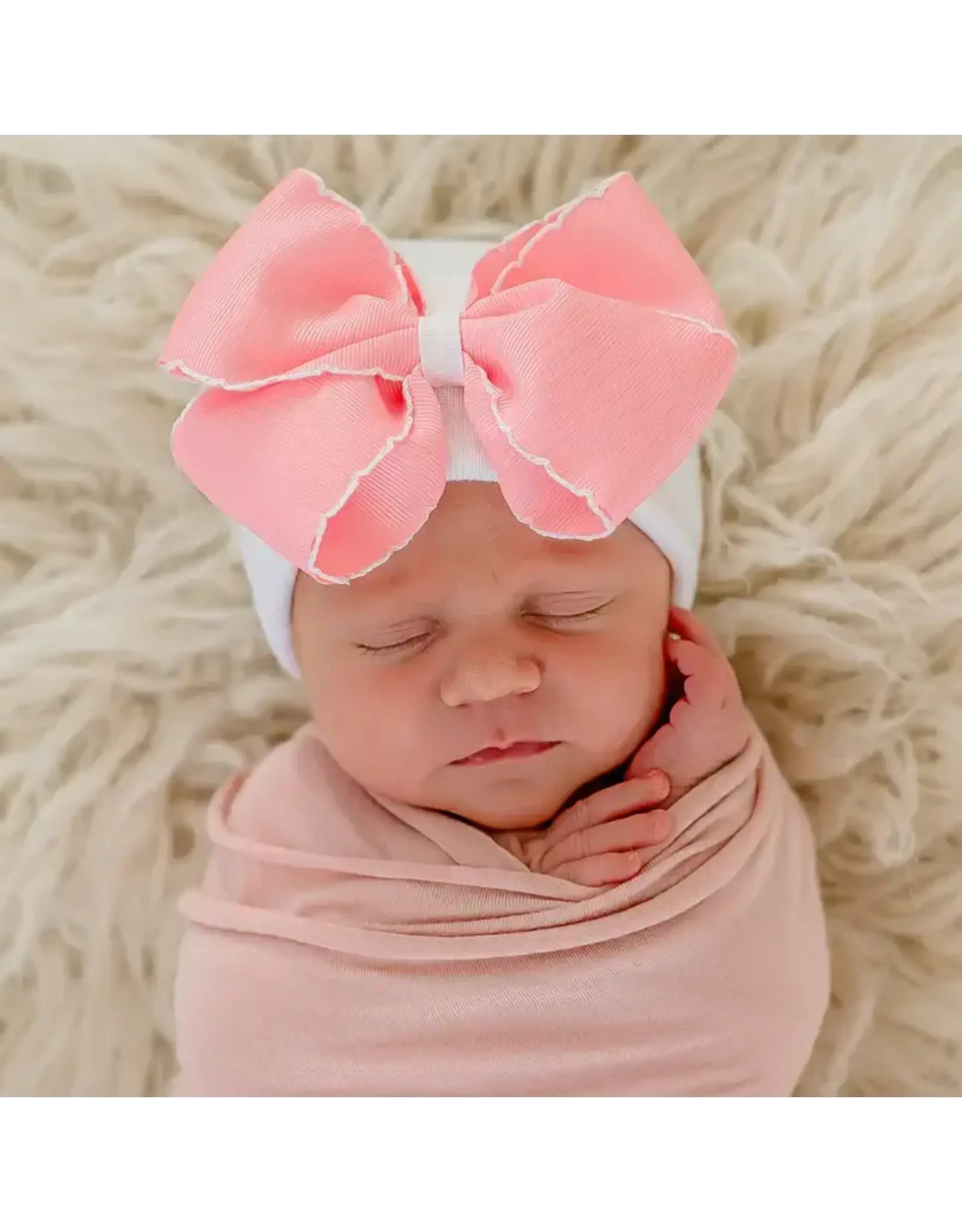 ILYBEAN Ilybean- Pink Scalloped Bow Nursery Beanie