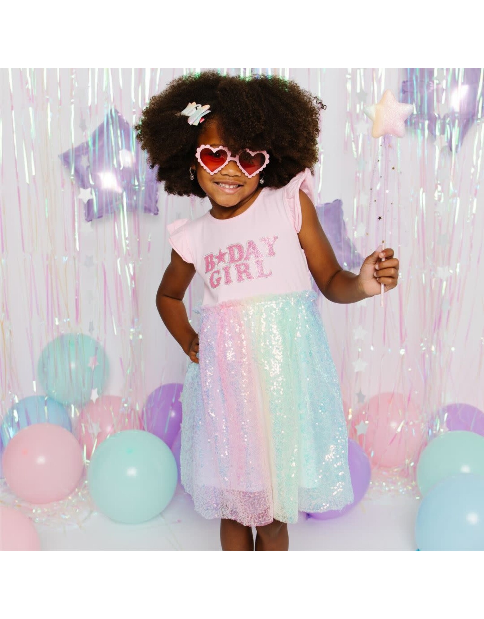Sweet Wink- Birthday Patch Rainbow Ombre Sequin Tutu Dress
