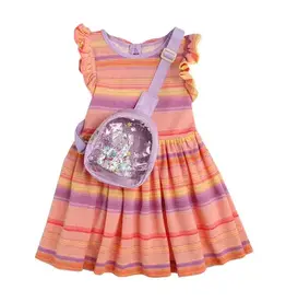 Bonnie  Jean Bonnie Jean- Peach Striped Knit A-Line Dress w/ Bag