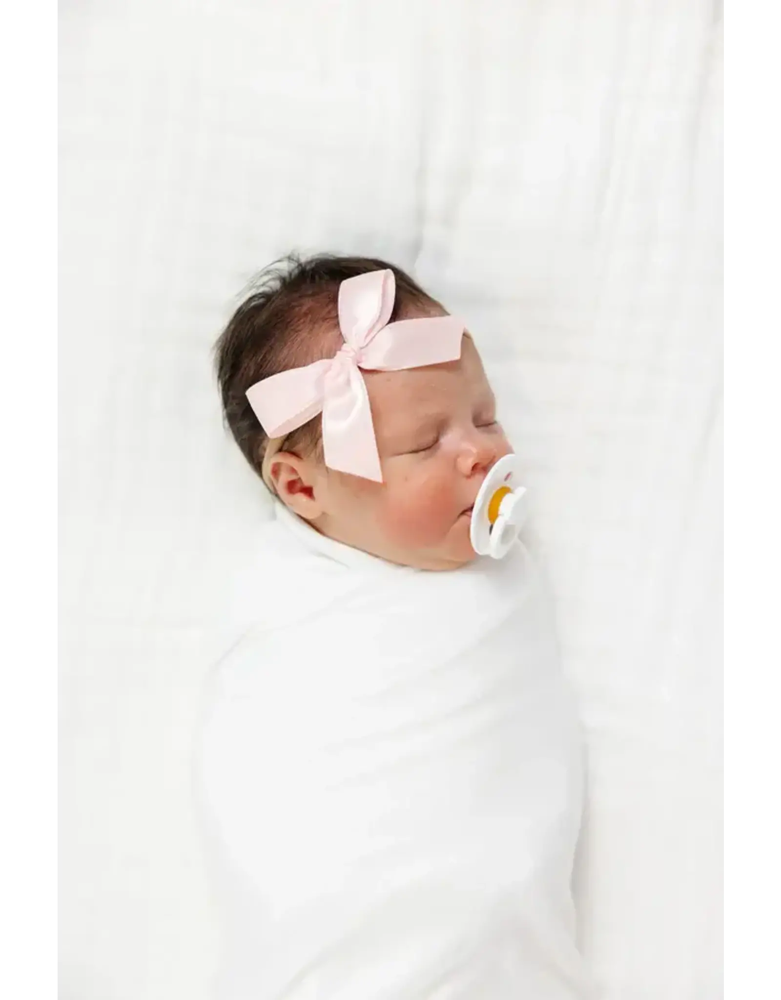 Lou Lou & Company Lou Lou- Baby Pink Satin Bow on Nylon Headband: Small