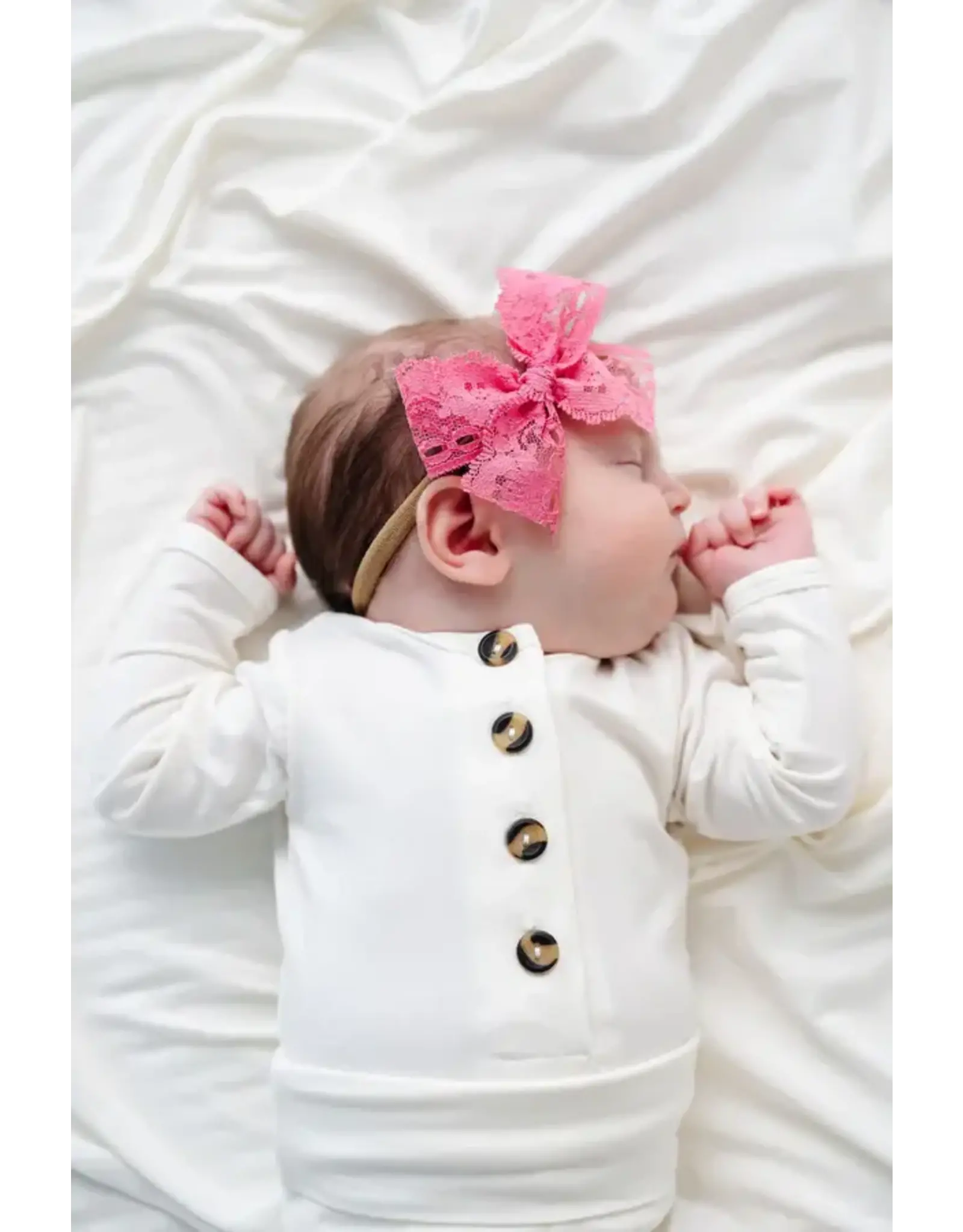 Lou Lou & Company Lou Lou- Pixie Pink Lace Bow on Nylon Headband