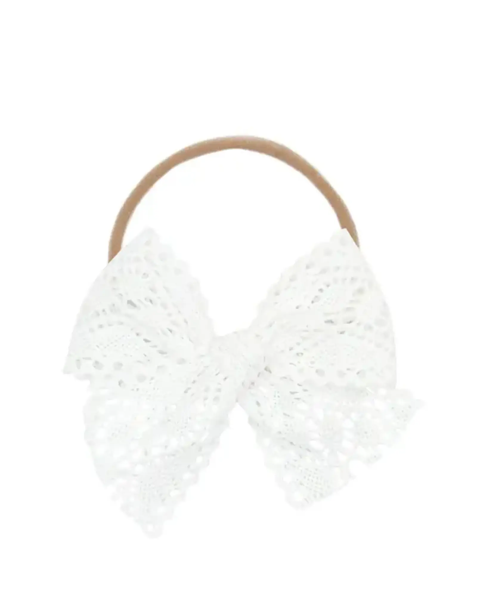 Lou Lou & Company Lou Lou- White Lace Crochet Bow on Nylon Headband
