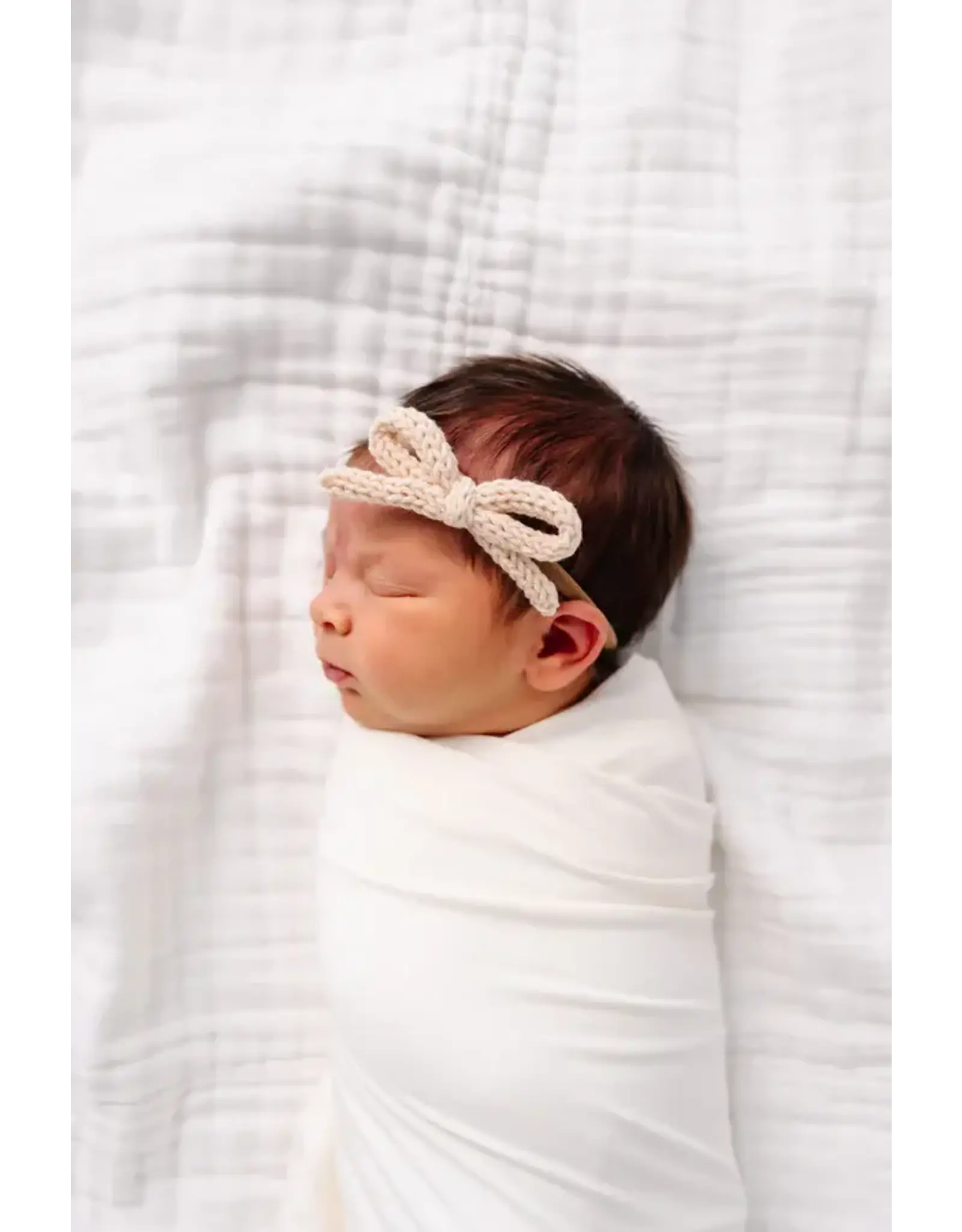 Lou Lou & Company Lou Lou- Crochet Bow on Nylon Headband: Oat