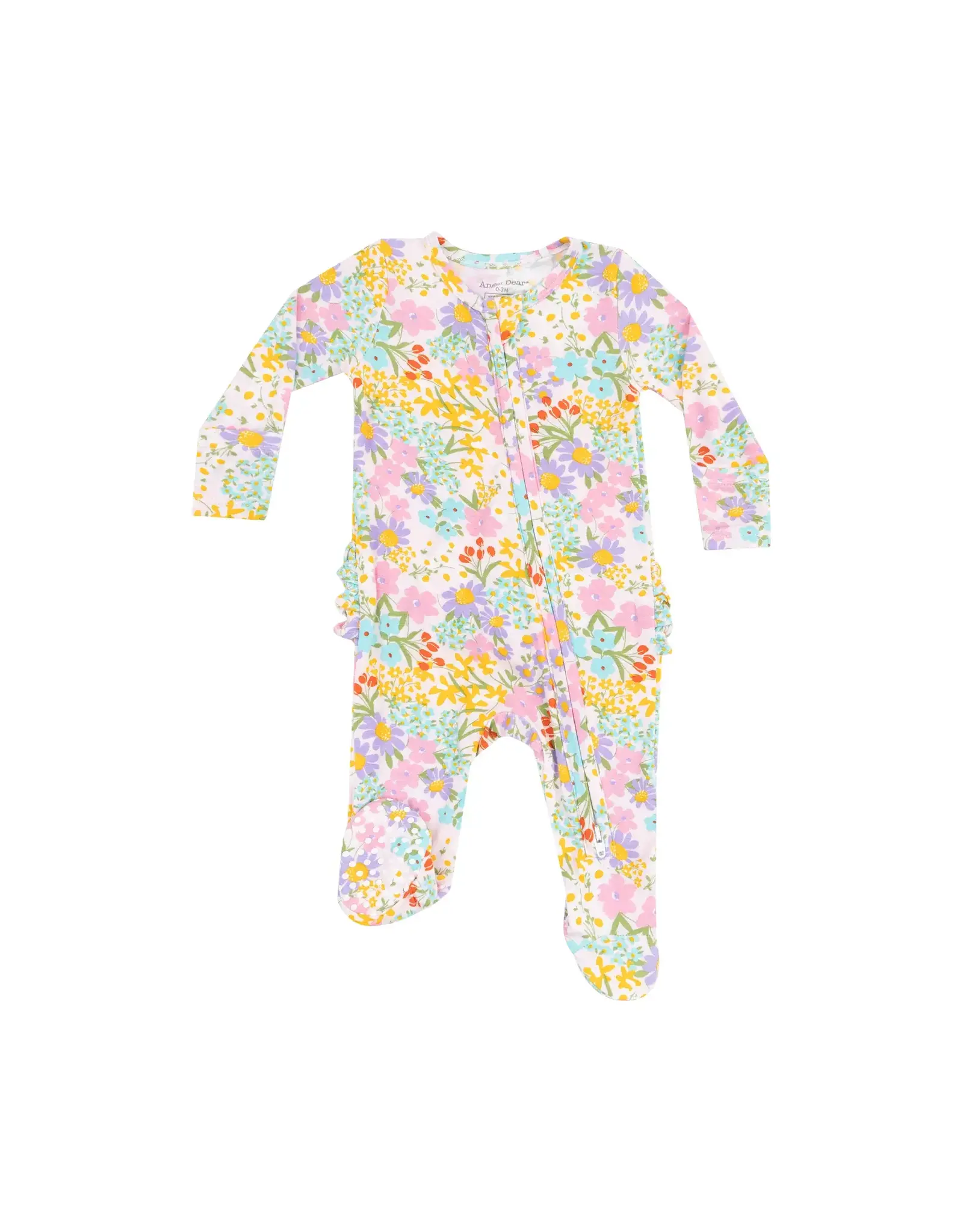 Angel Dear Angel Dear- Amelia Floral Two-Way Ruffle Zip Footie