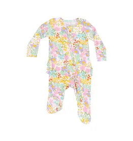Angel Dear Angel Dear- Amelia Floral Two-Way Ruffle Zip Footie
