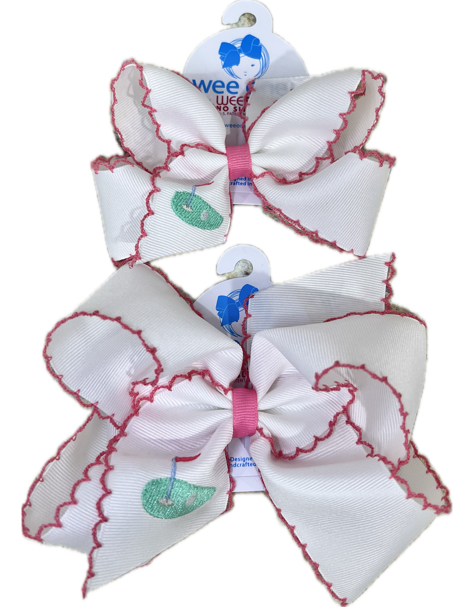 Wee Ones- Country Club Golf Embroidered Moonstitch Pink Edge Bow