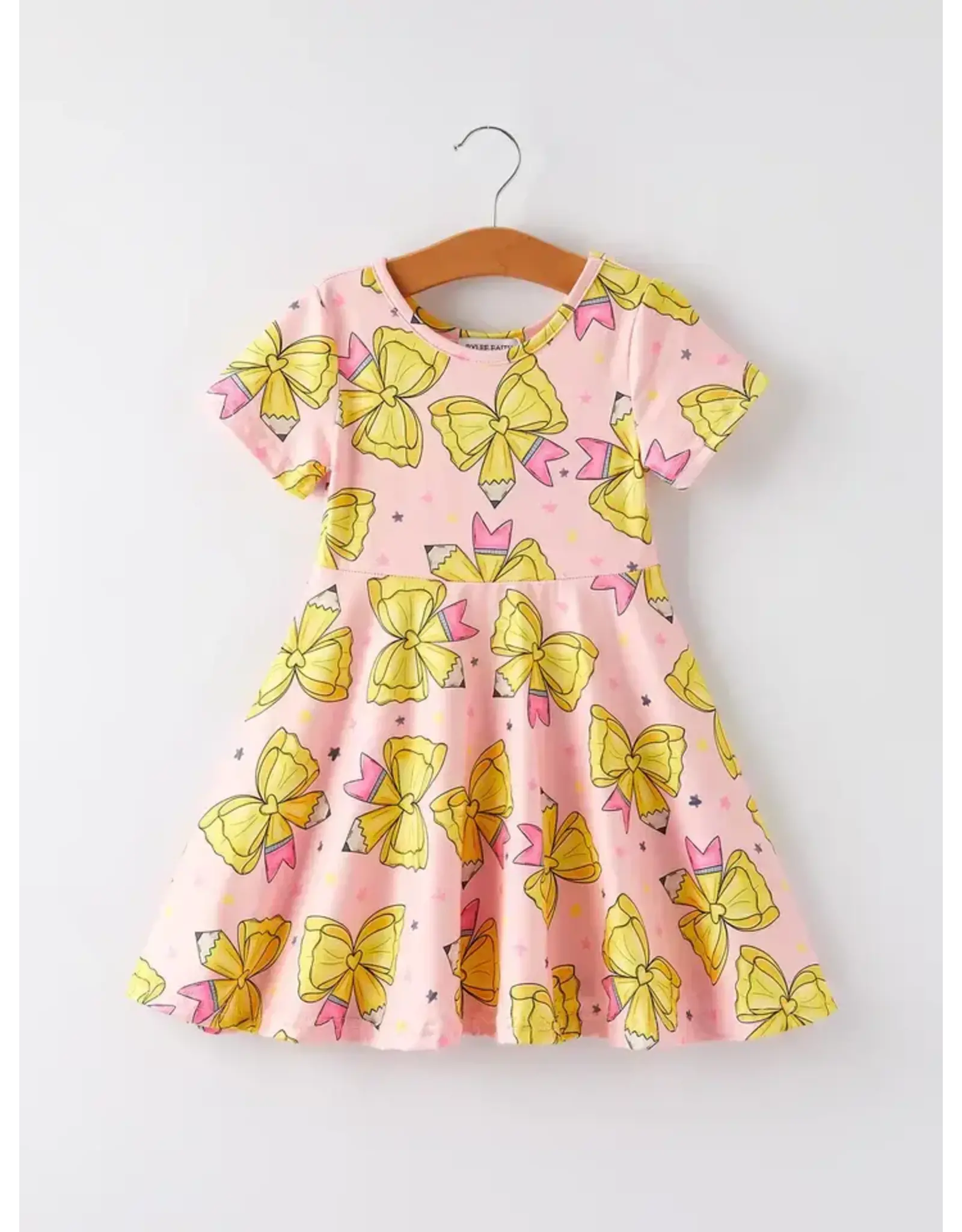 Back to School Yellow Bow Print Dress
