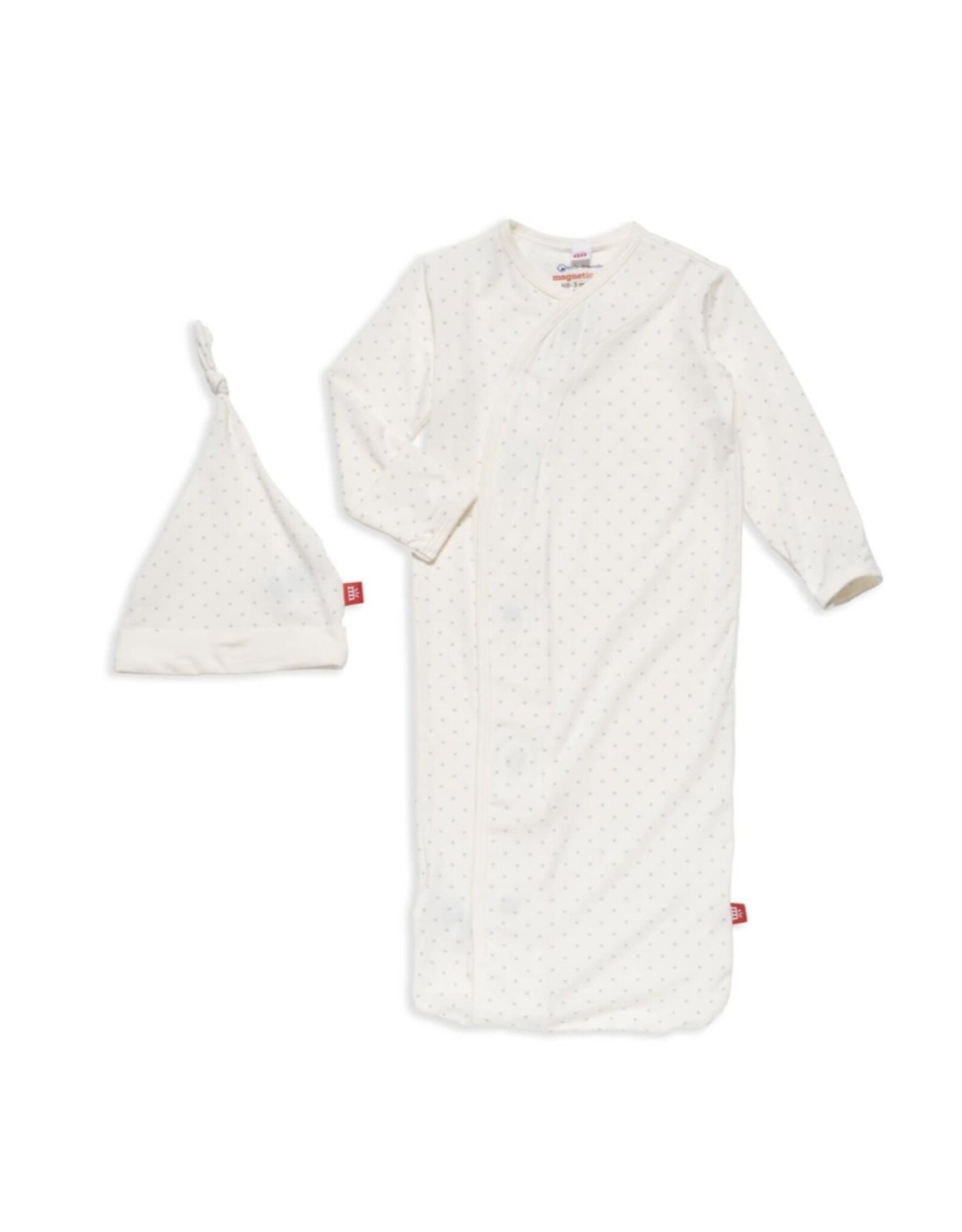 Magnetic Me Magnetic Me- Cream Pin Dot Modal Gown & Hat NB-3M Set