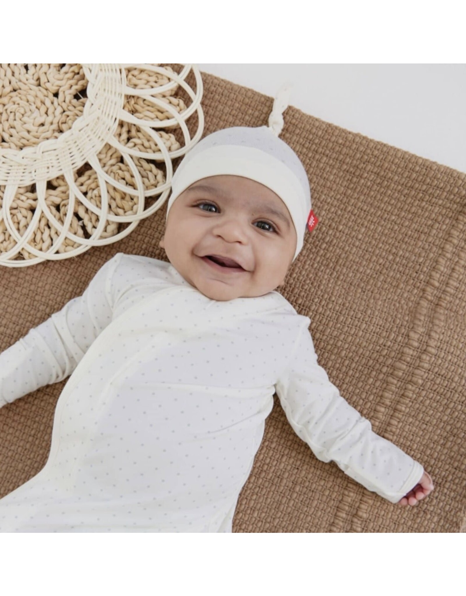 Magnetic Me Magnetic Me- Cream Pin Dot Modal Gown & Hat NB-3M Set