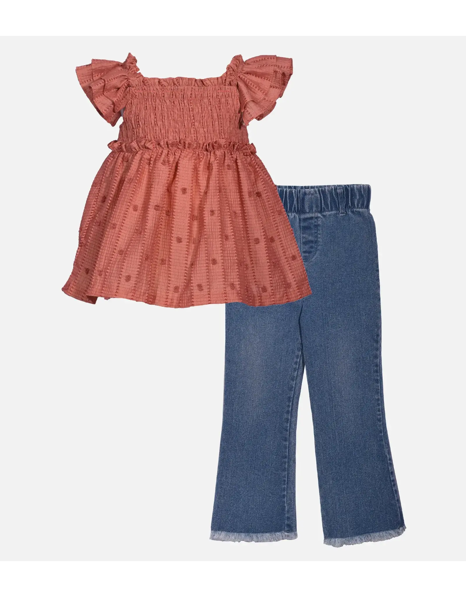 Bonnie  Jean Bonnie Jean- Salina Smocked Denim Outfit Set