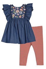 Bonnie  Jean Bonnie Jean- Floral Embroidered Denim Pant Set