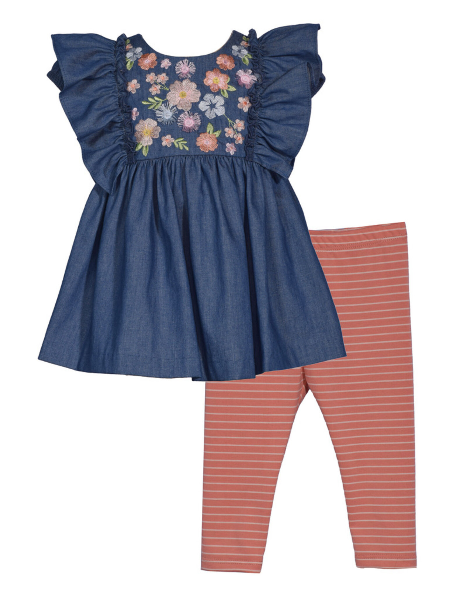 Bonnie  Jean Bonnie Jean- Floral Embroidered Denim Pant Set