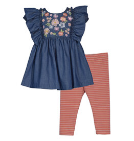 Bonnie  Jean Bonnie Jean- Floral Embroidered Denim Pant Set