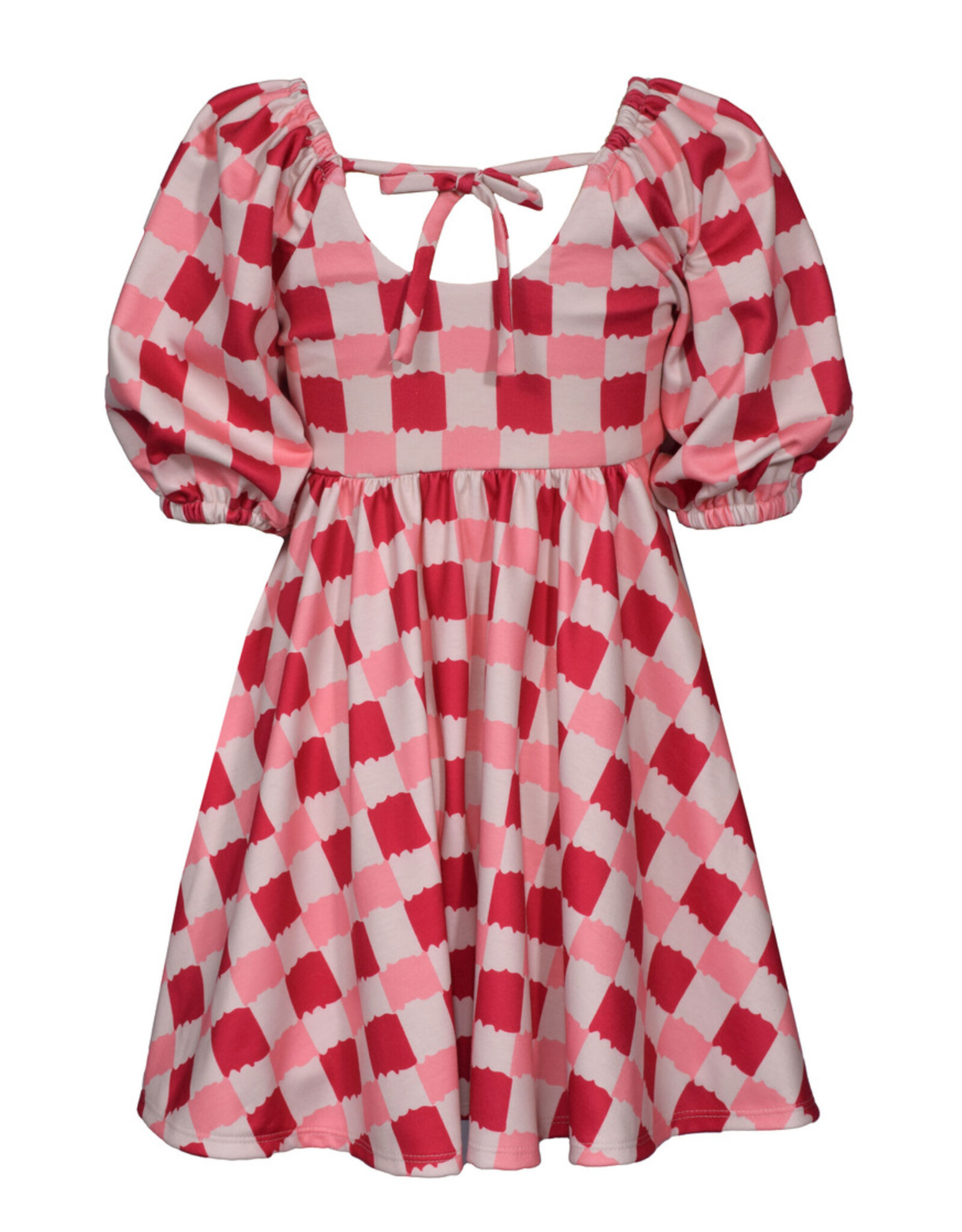 Bonnie  Jean Bonnie Jean- Coral Check Tie Back Knit Dress