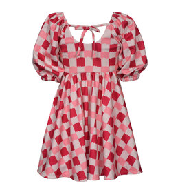 Bonnie  Jean Bonnie Jean- Coral Check Tie Back Knit Dress